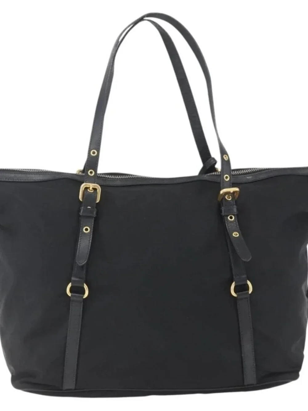 PRADA Tote Bag Nylon Black Gold Auth
